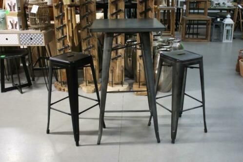 Stapelstoel Tolix style, zwart metaal. Set van 4 stoelen
