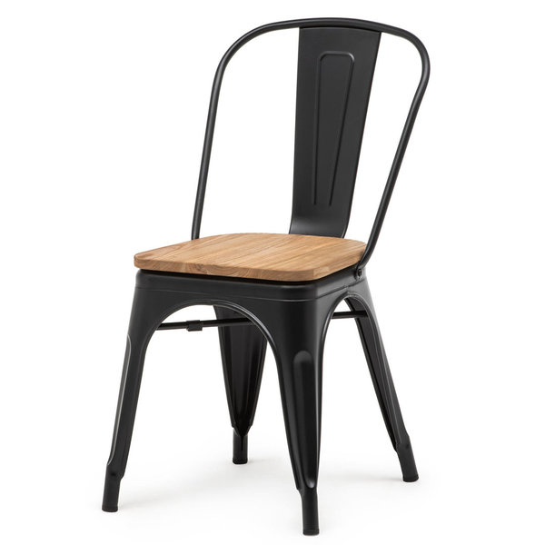 Stapelstoel Tolix style, zwart metaal. Set van 4 stoelen