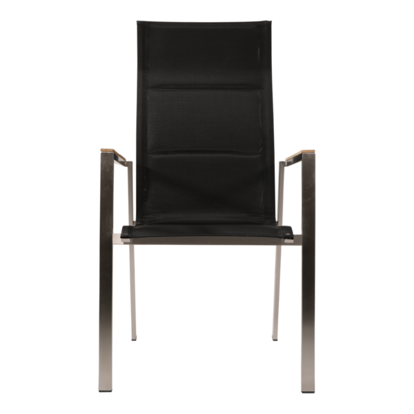 Stapelstoel Marmaris RVS  Zwart, hoge rug. Set van 4 stoelen.